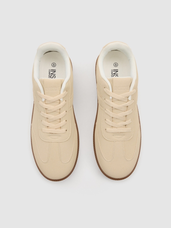 Synthetic leather sports shoes with rubber sole beige zenithal view