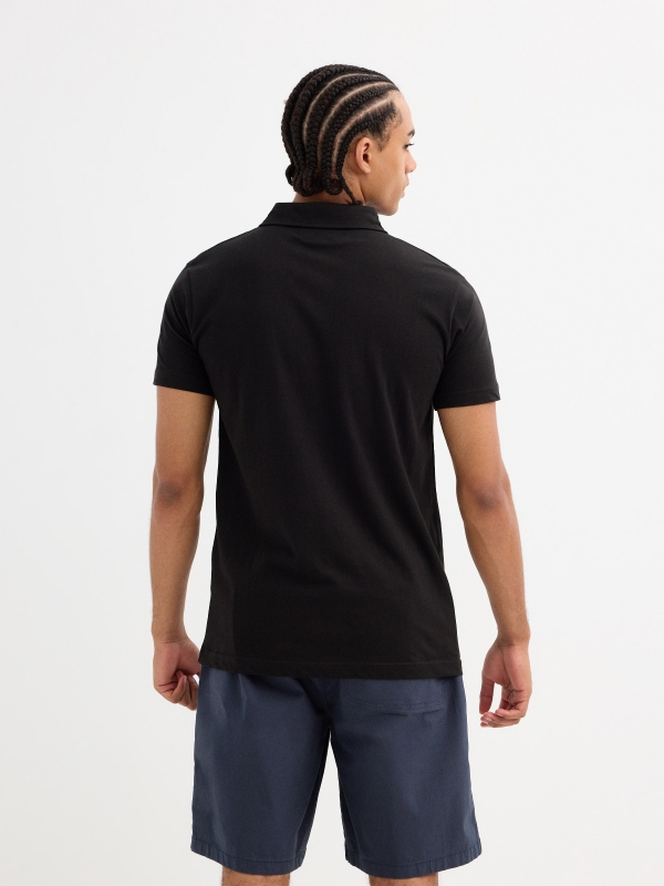 Black basic short sleeve polo black middle back view