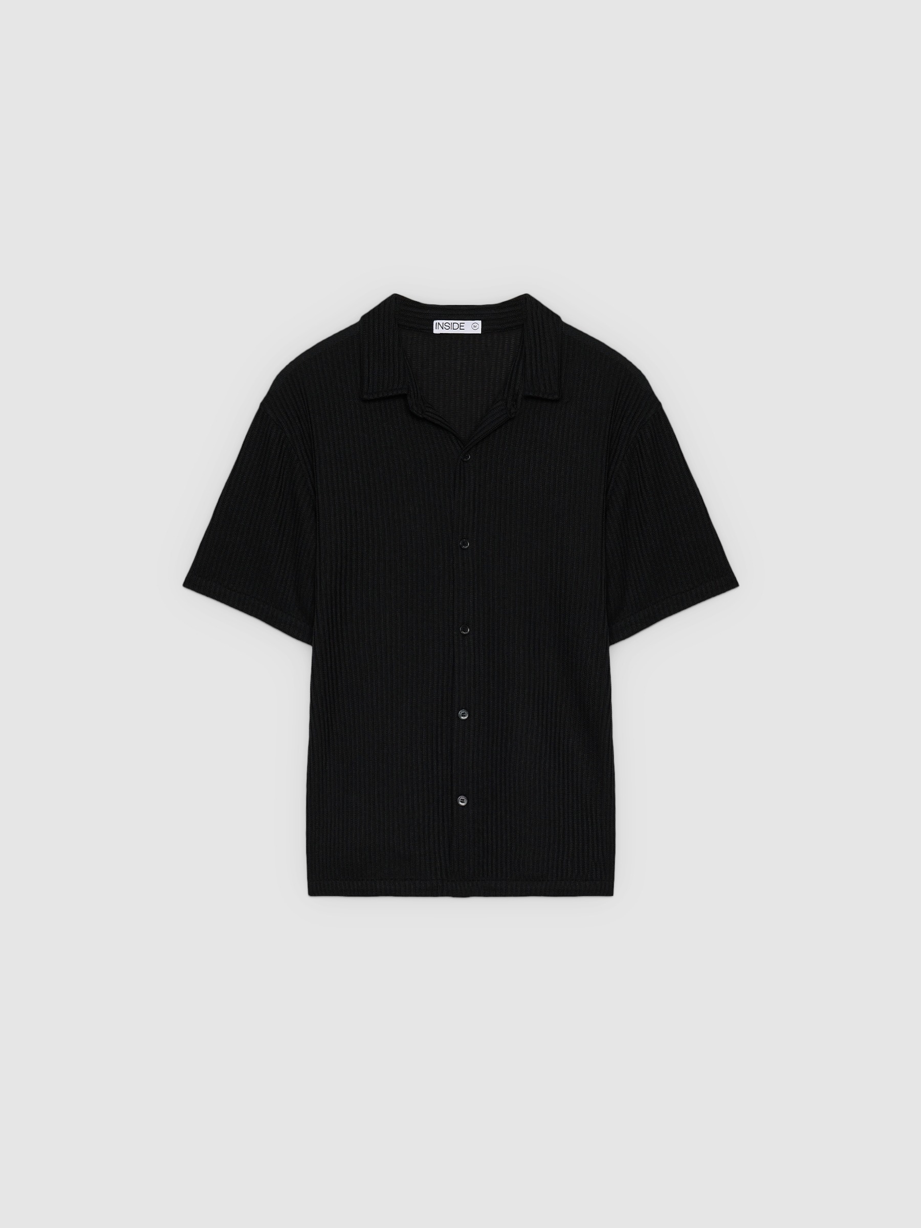  Camisa canelada botões preto vista frontal