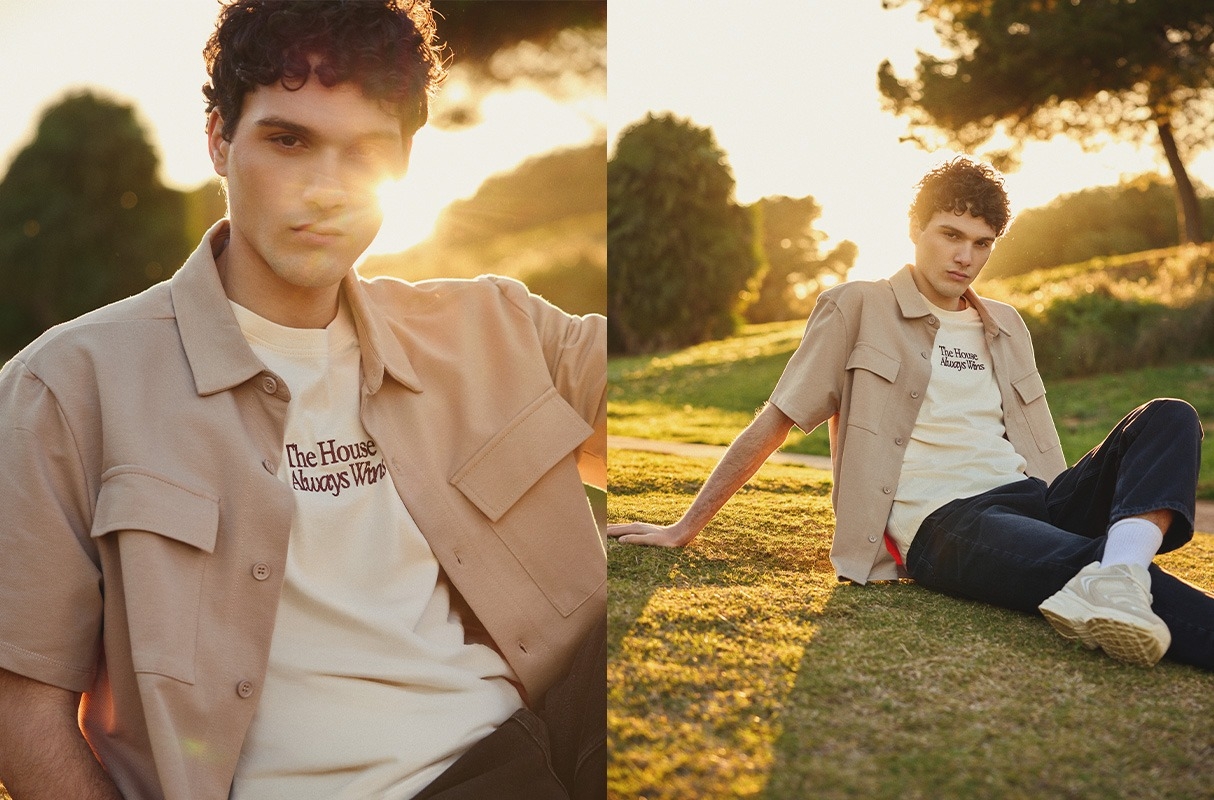 Classic cotton shirt beige middle front view