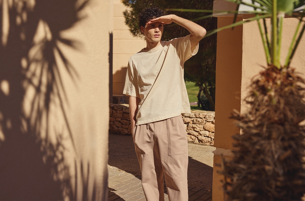  Jogger fleece pockets beige front view