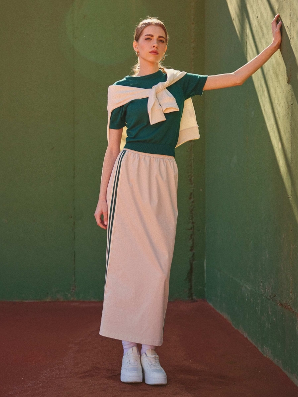  Falda midi con banda lateral blanco roto