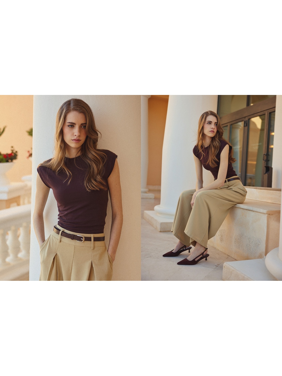 %NewExtra% Fitted basic crop top shirt chocolate