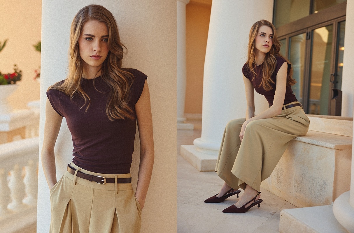 Fitted basic crop top shirt chocolate middle front view