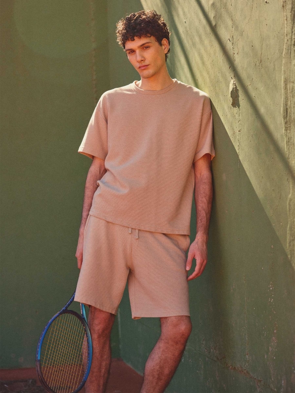  Bermuda deportiva felpa con cordones beige