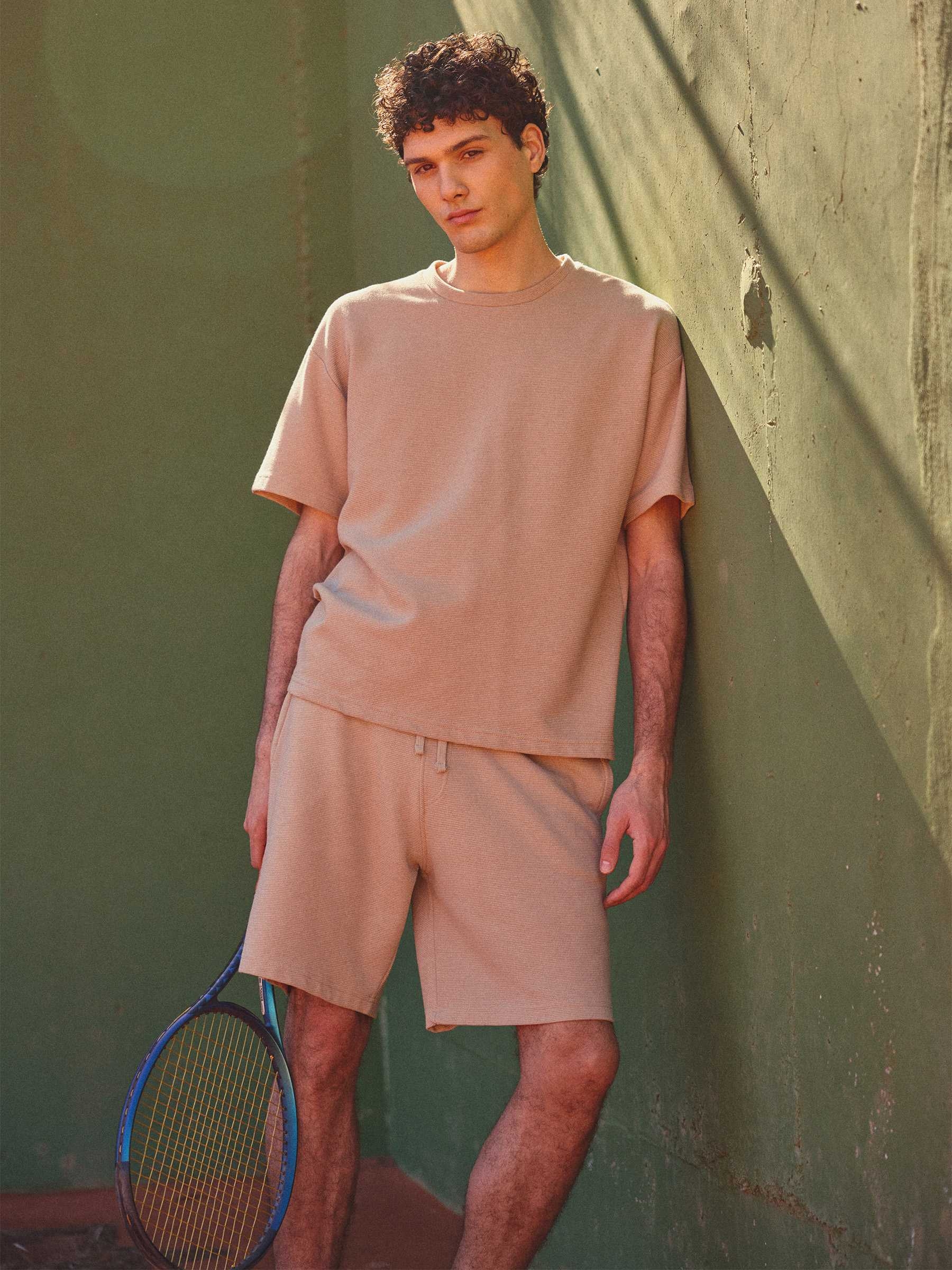  Sports fleece Bermuda with drawstrings beige front view