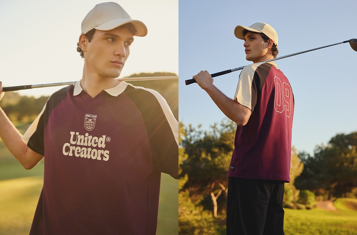 Polo estampado United Creators granate oscuro vista media frontal