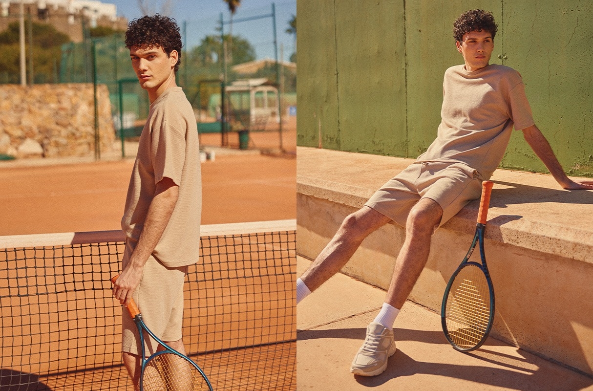 Camiseta básica de manga corta beige vista media frontal