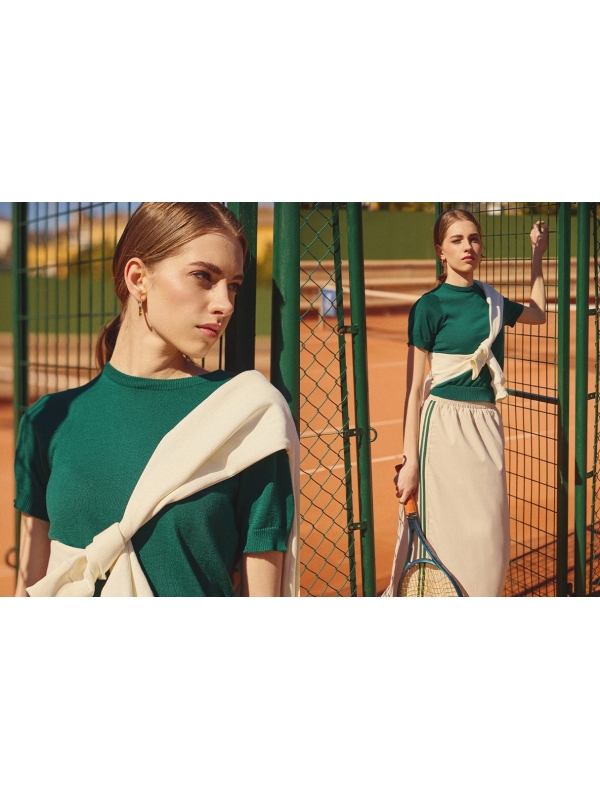  Jersey básico gola redonda verde escuro