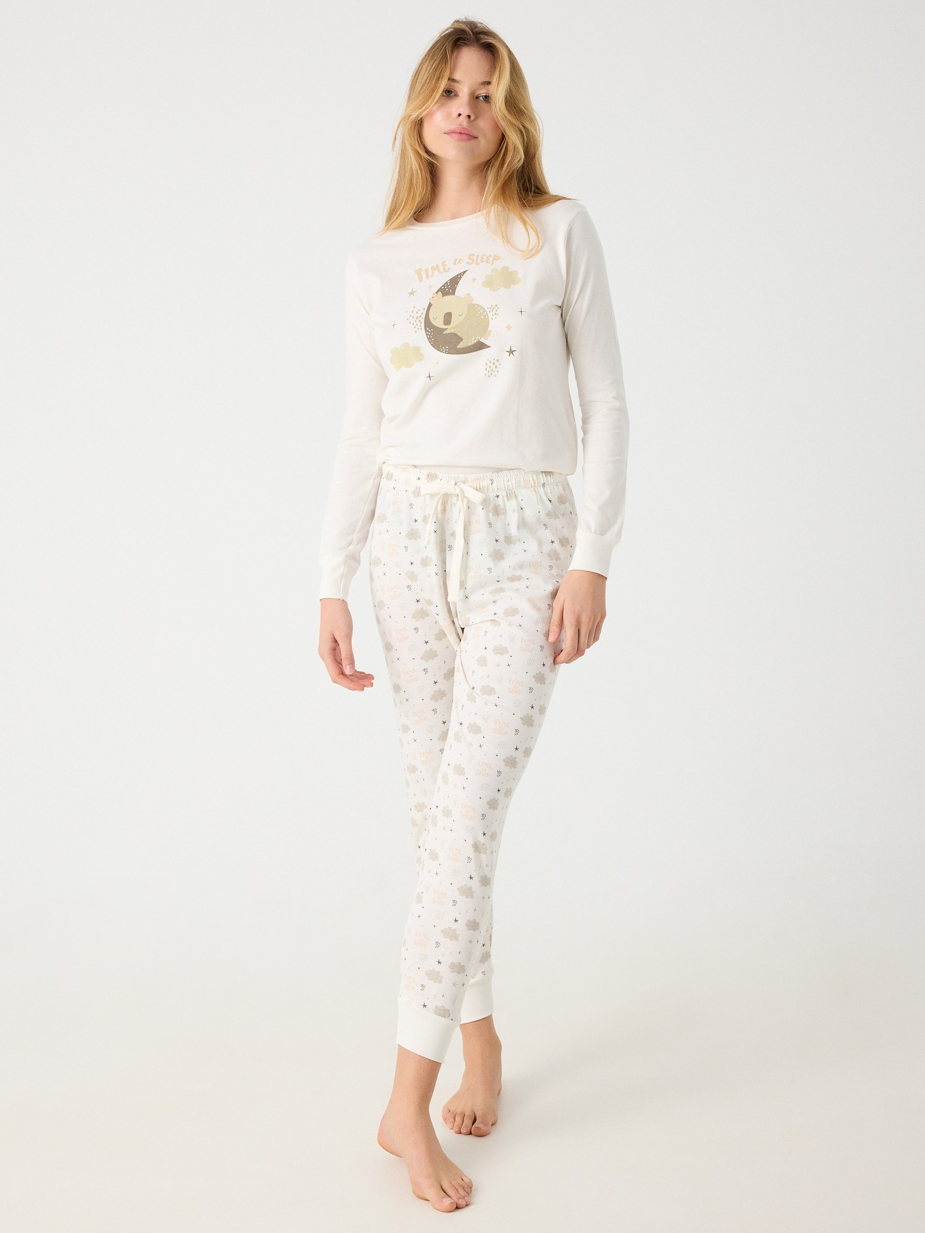 Pijama Koala off white vista meia frontal