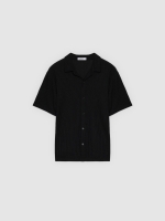 %Pto% Camisa canelada botões preto vista frontal