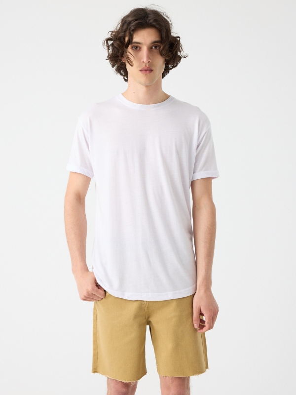 Bermuda denim cinco bolsillos camel vista media trasera