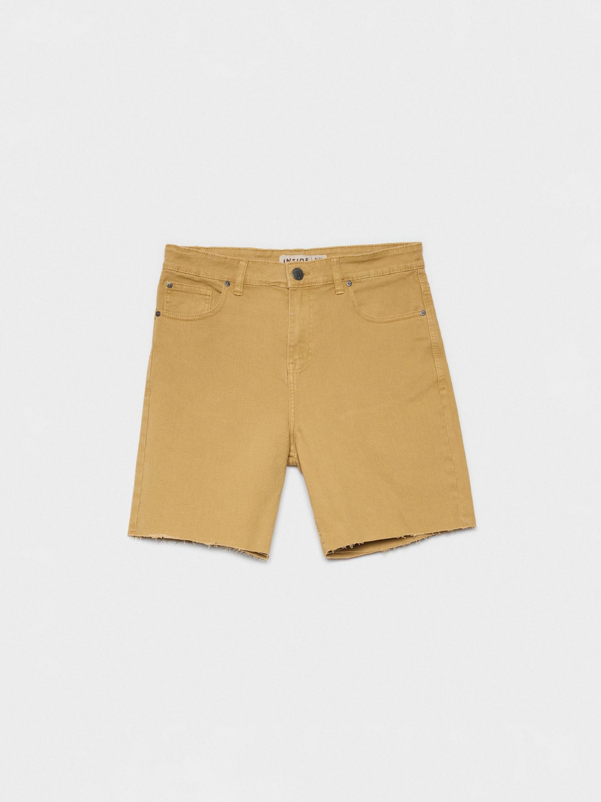 %Pto% Five-pocket denim bermuda shorts camel front view