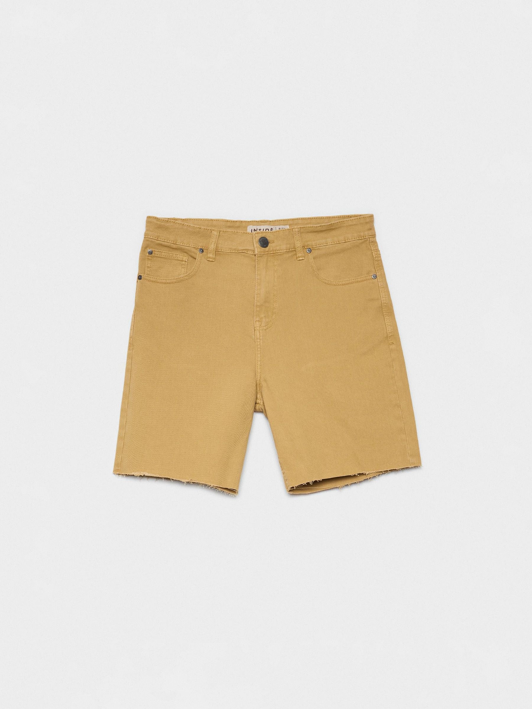 Five-pocket denim bermuda shorts camel middle front view