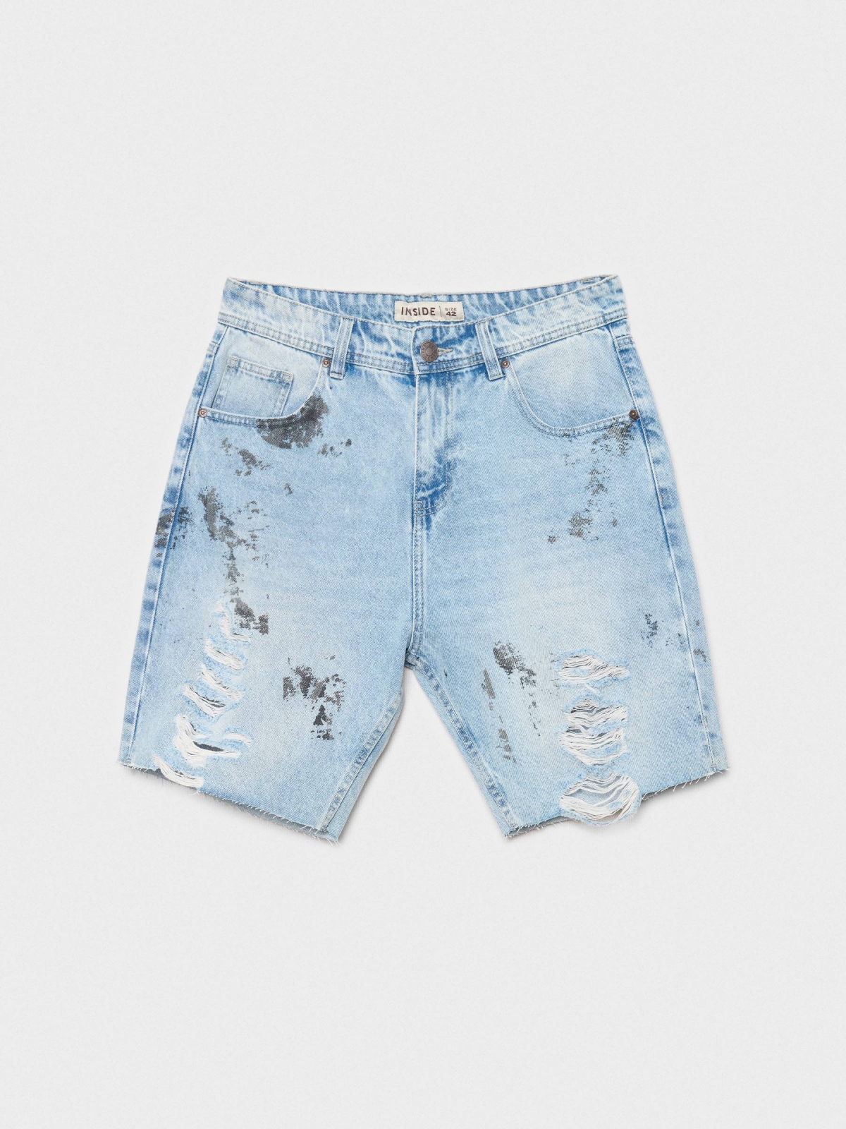 %Pto% Ripped worn-effect denim bermuda shorts light blue