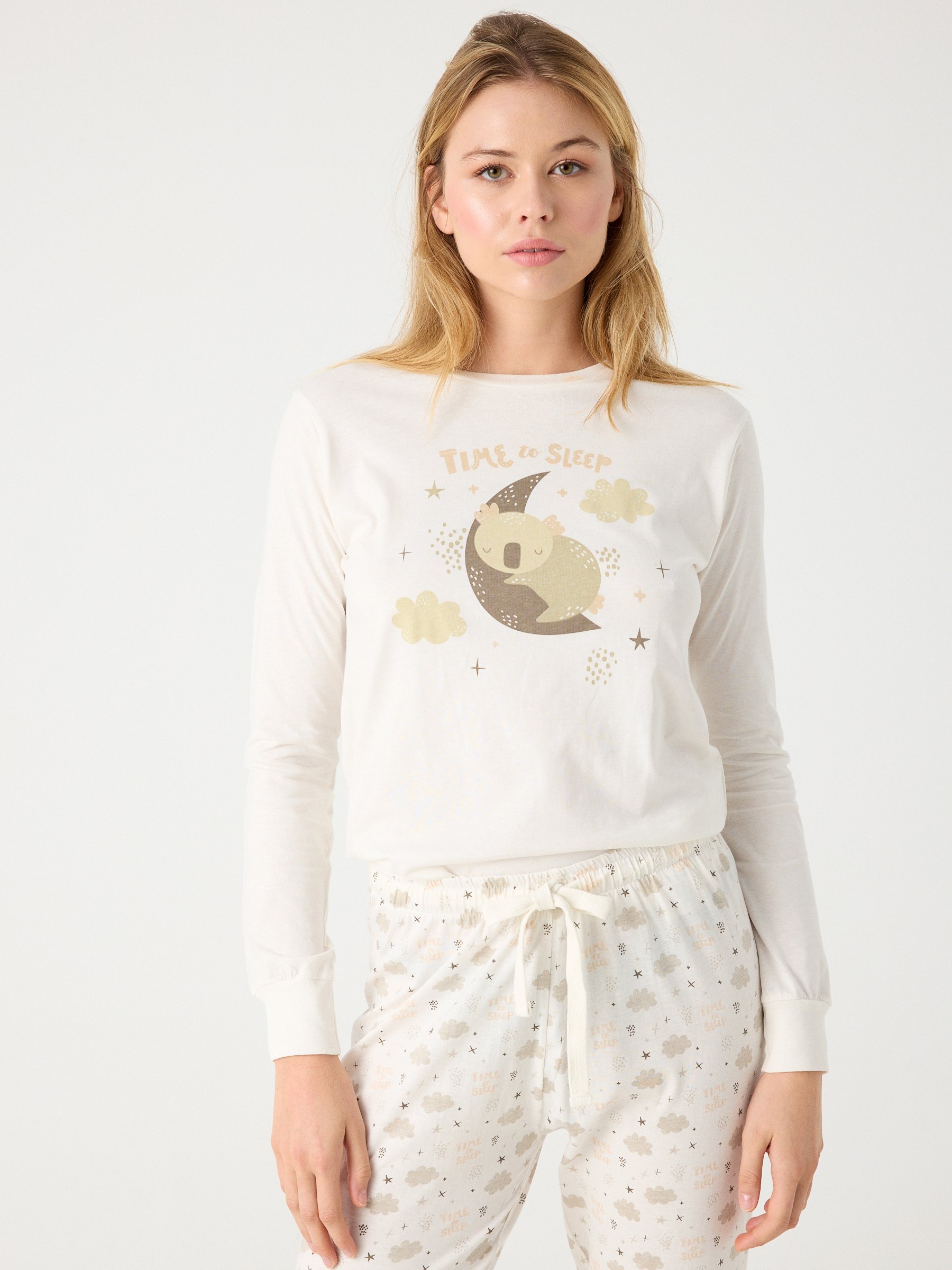 Pijama Koala off white vista meia frontal