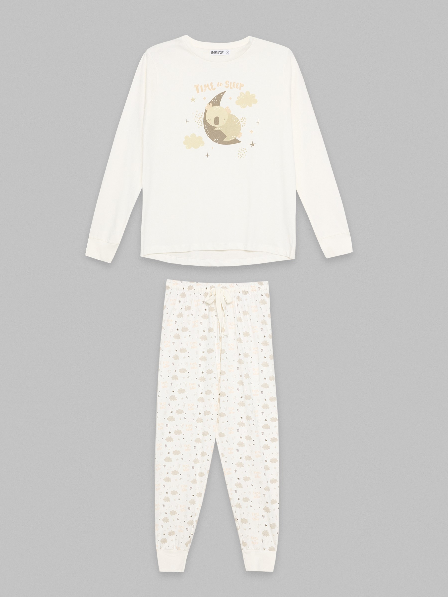 Pijama Koala off white vista meia frontal