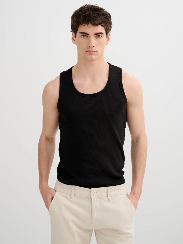 Camiseta tirantes canalé básica negro vista media frontal