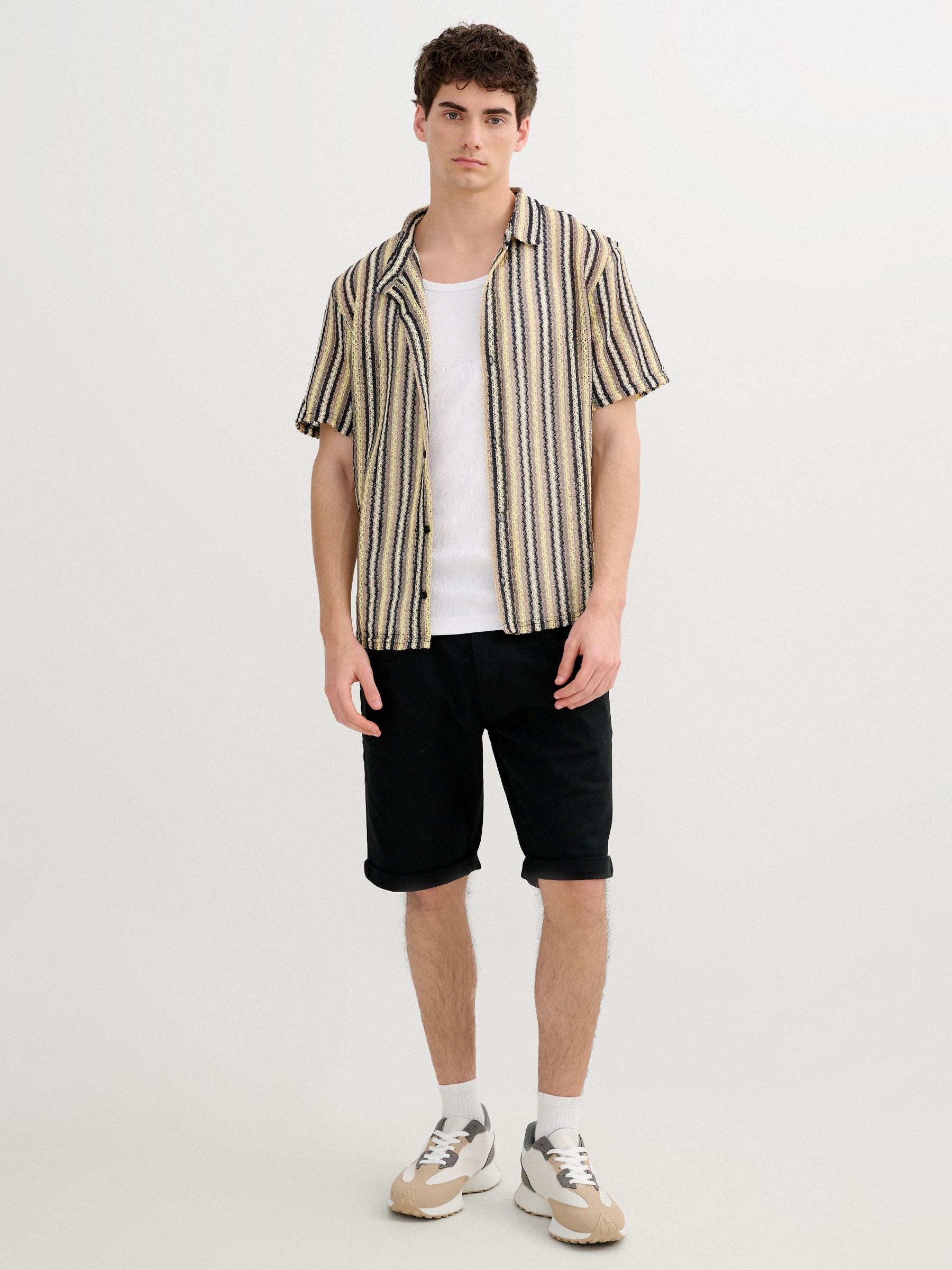 Striped shirt with buttons and classic collar black middle front view