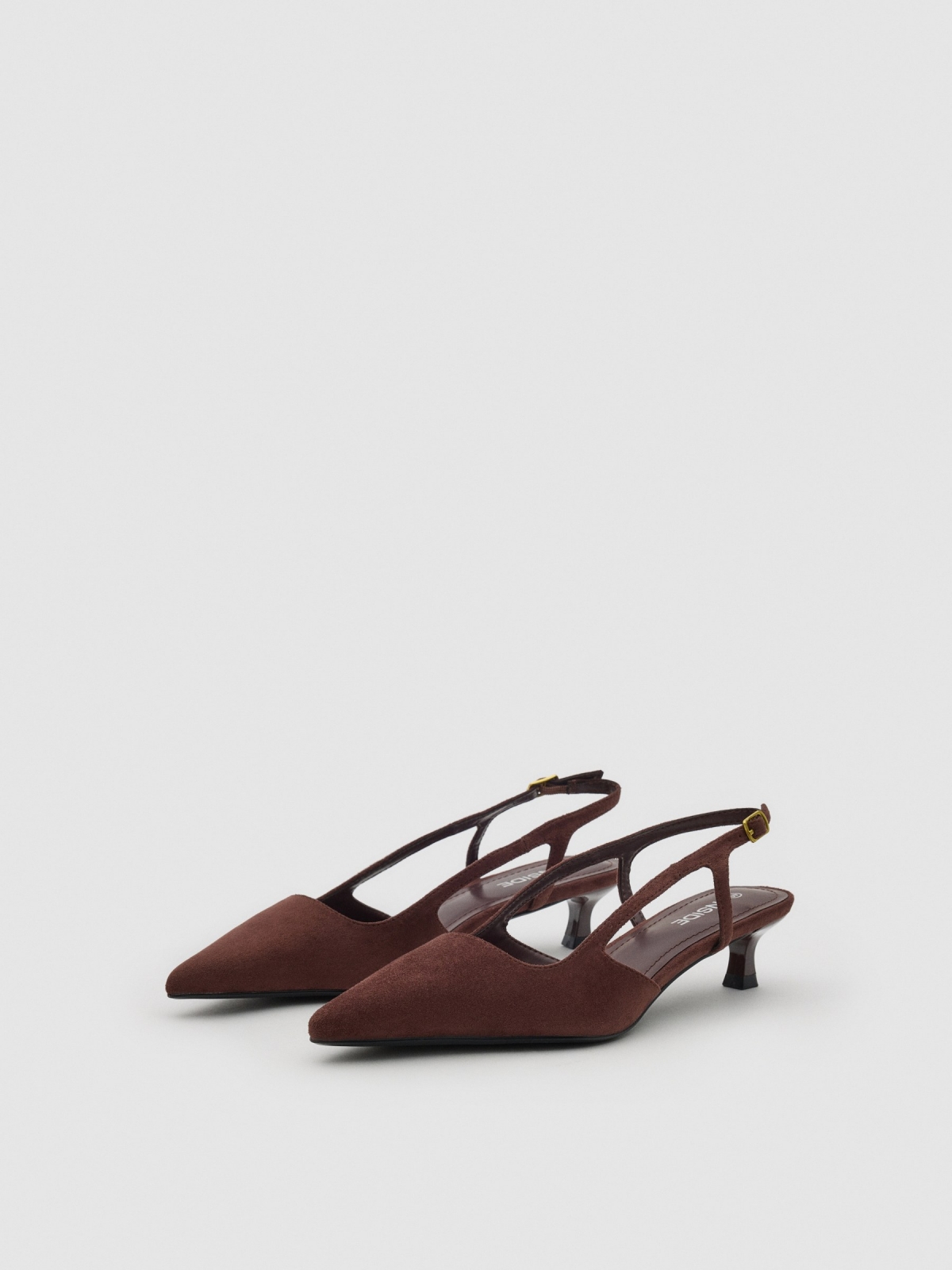 Strappy faux leather sandal brown 45º front view