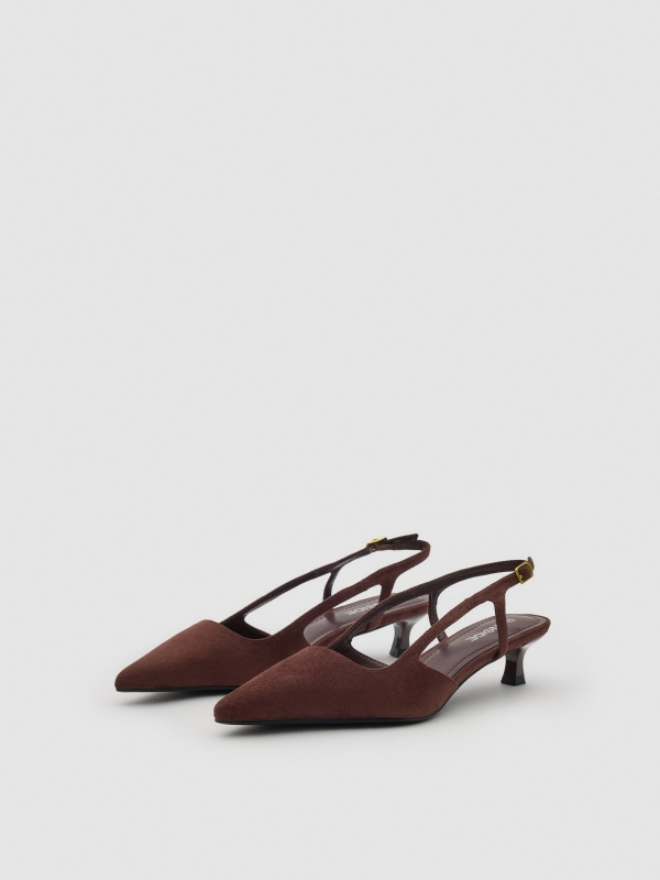 Strappy faux leather sandal brown 45º front view