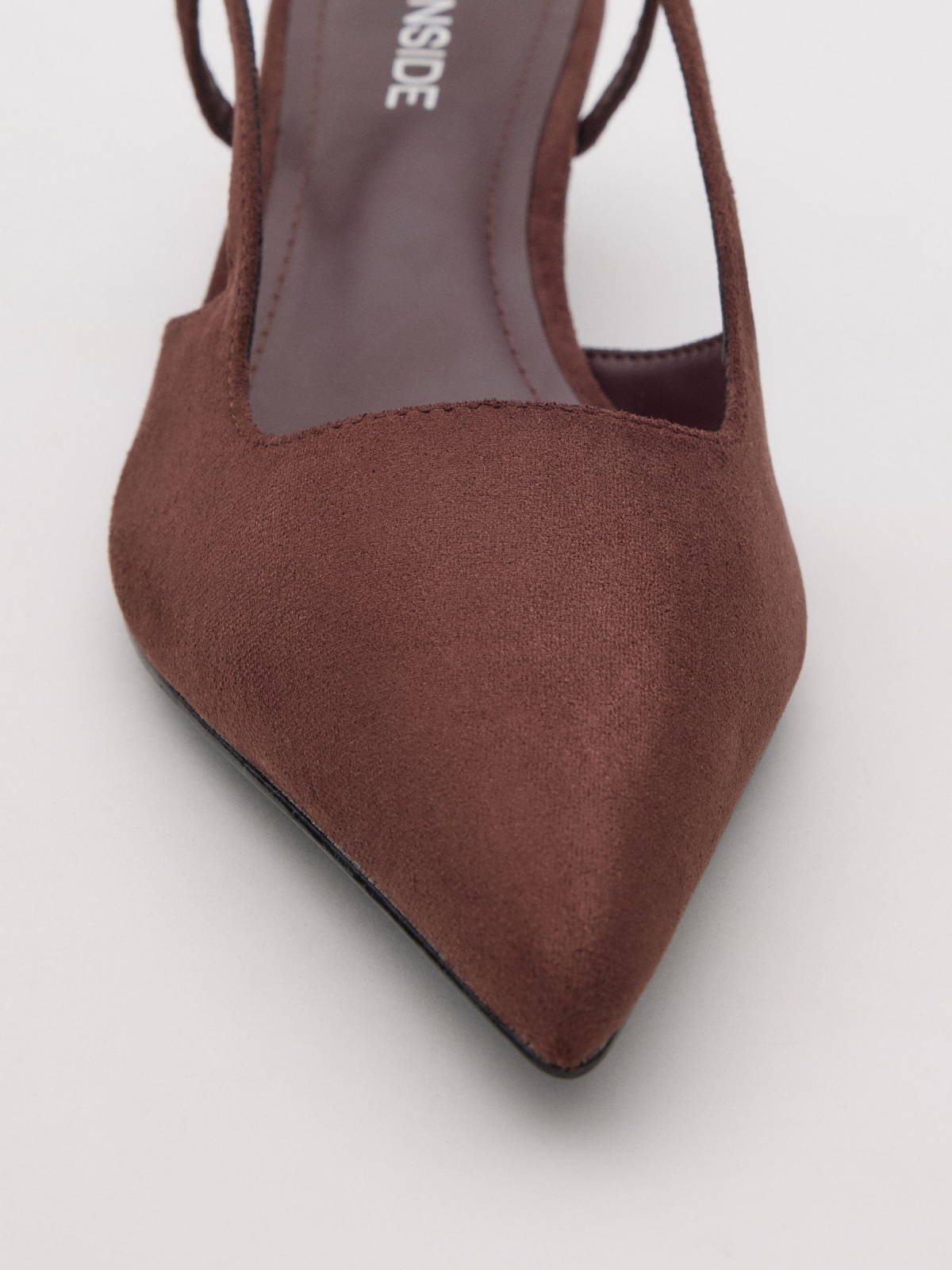 Strappy faux leather sandal brown detail view