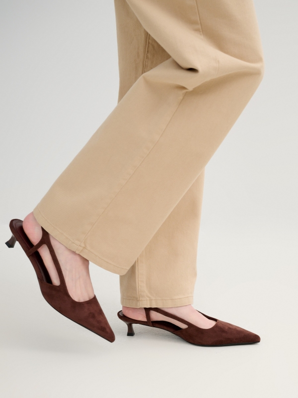 Strappy faux leather sandal brown detail view