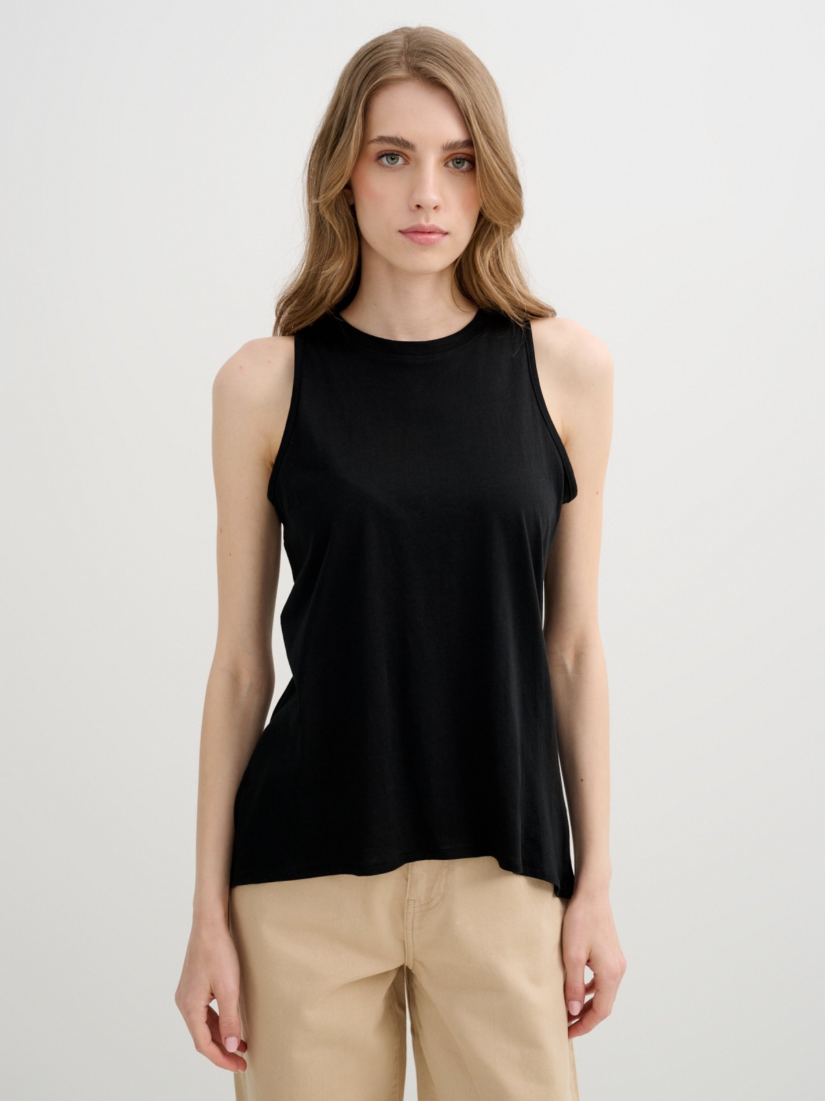 T-shirt with back opening black middle front view