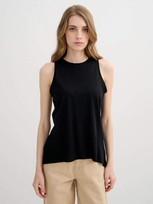 T-shirt with back opening black middle front view