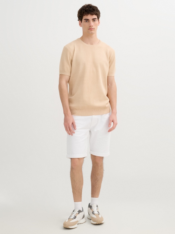 Bermuda slim gabardine white middle front view