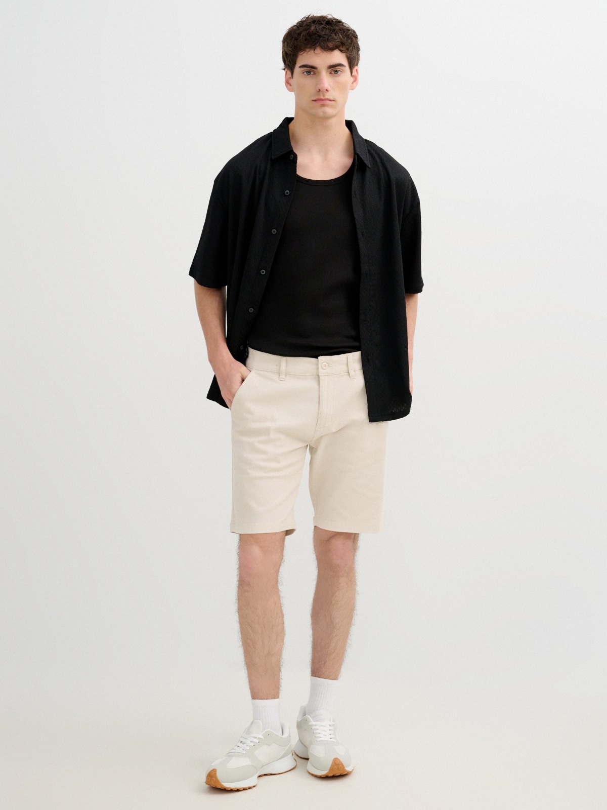 Basic ribbed tank top black front view