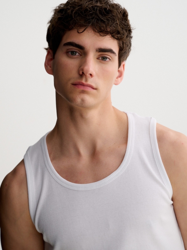 Camiseta tirantes canalé básica blanco vista detalle