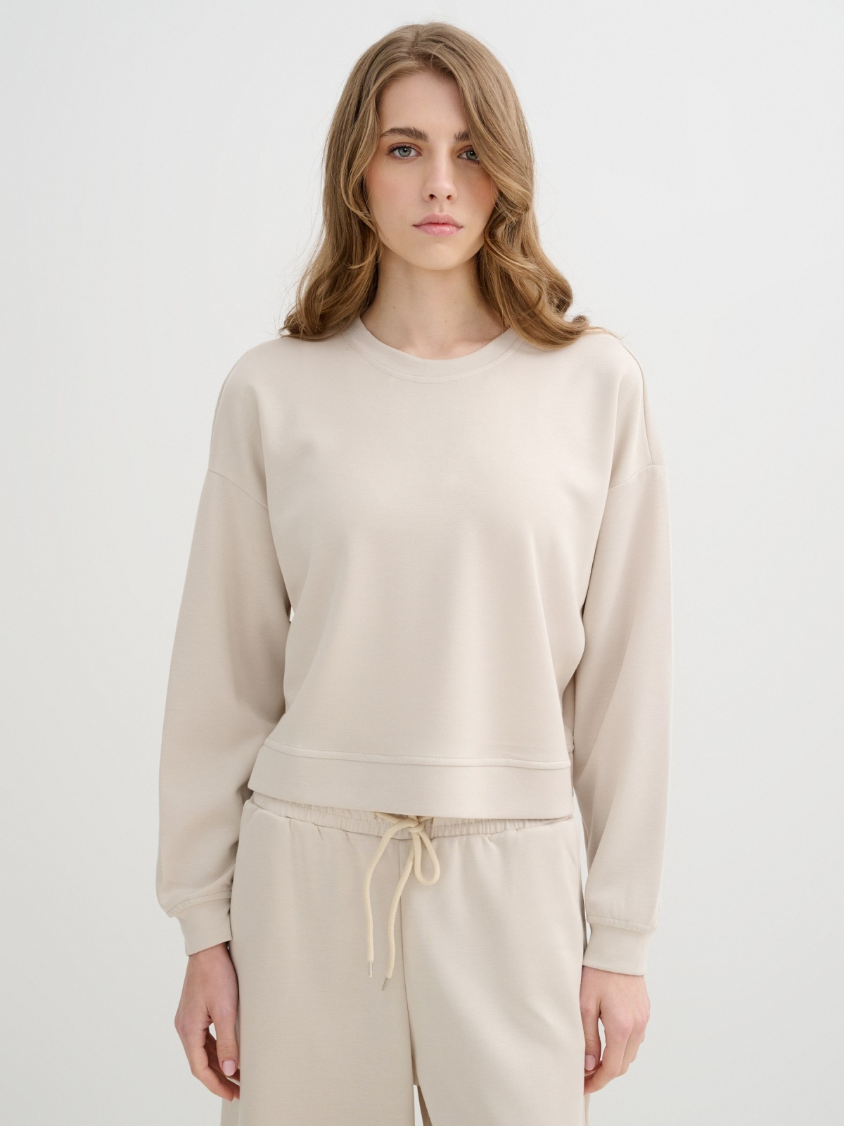 Basic crew neck sweatshirt raw middle front view