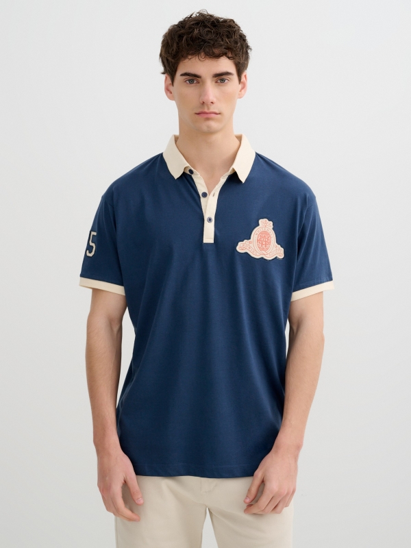 Polo Clássico de Jersey azul petróleo vista meia frontal