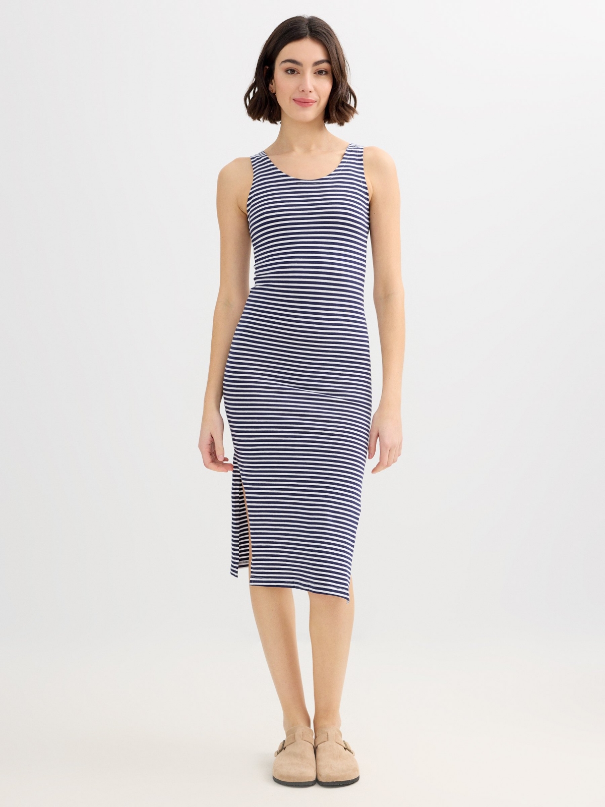 Vestido punto midi de rayas