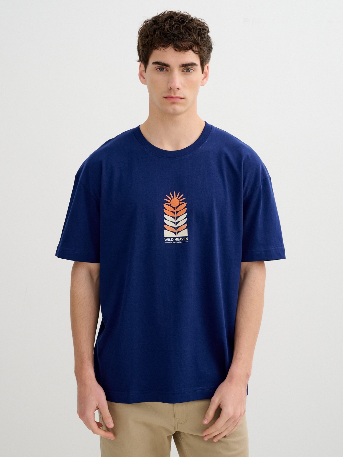 Single Jersey Text T-shirt blue middle front view