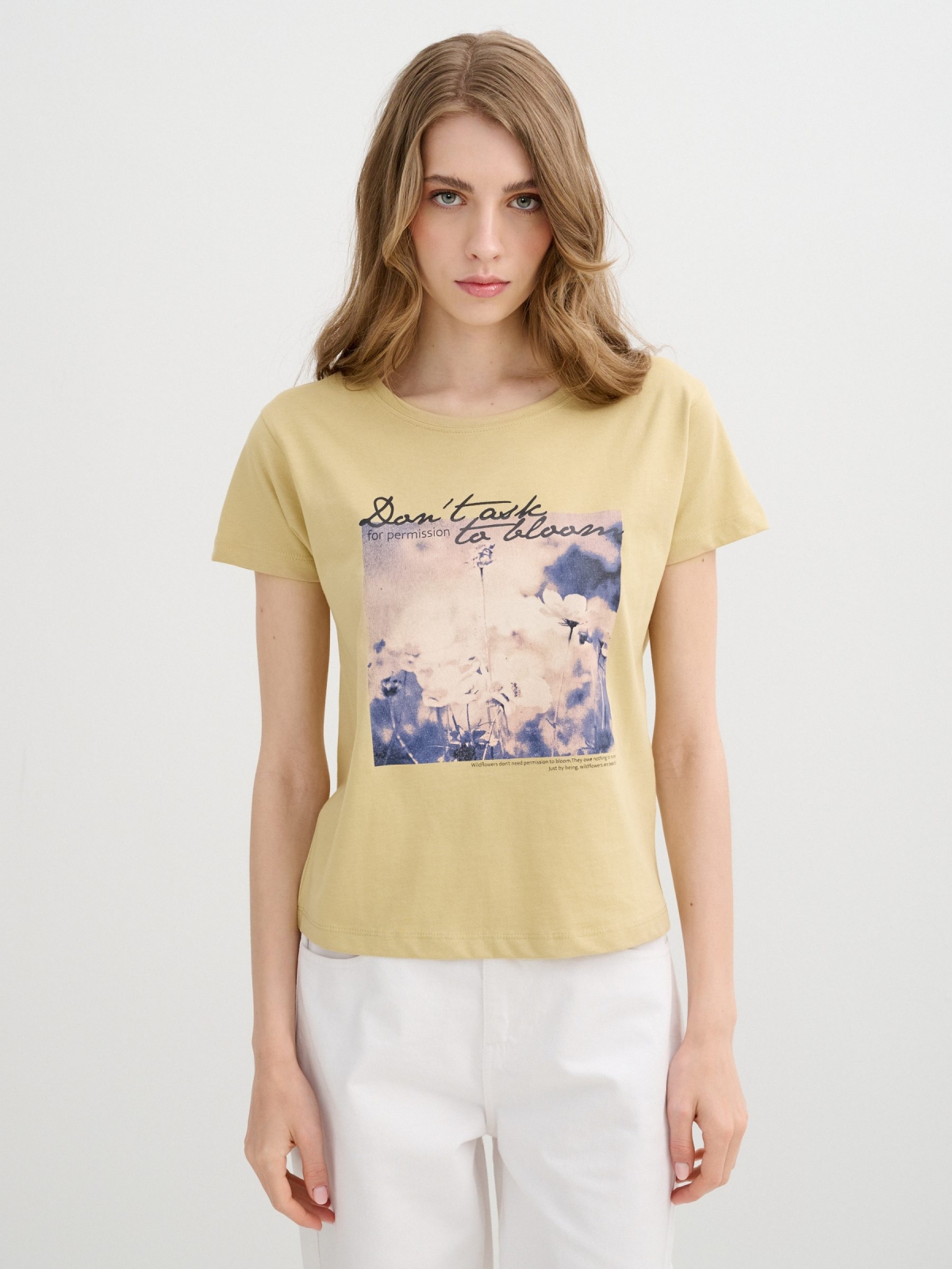 Camiseta Nature Algodão areia vista meia frontal