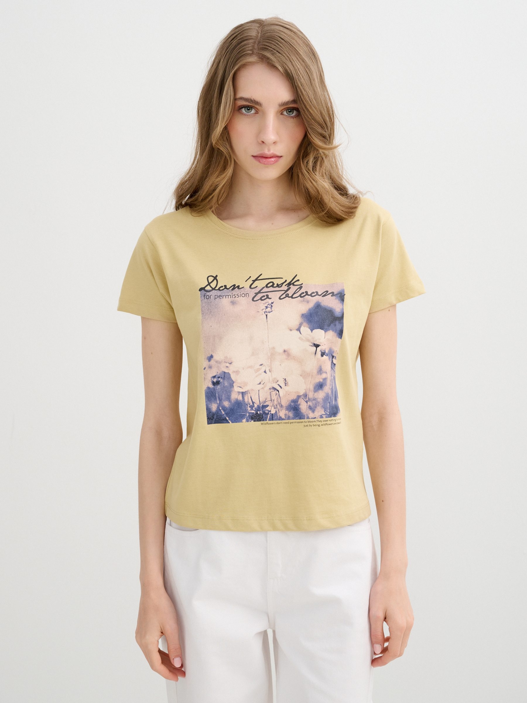 Camiseta Nature Algodão areia vista meia frontal