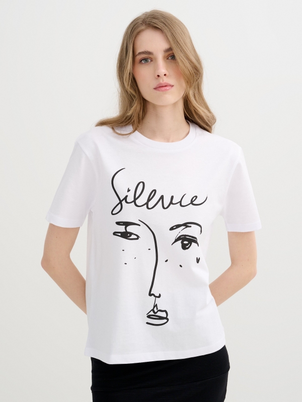 Camiseta rostro algodón casual blanco vista media frontal