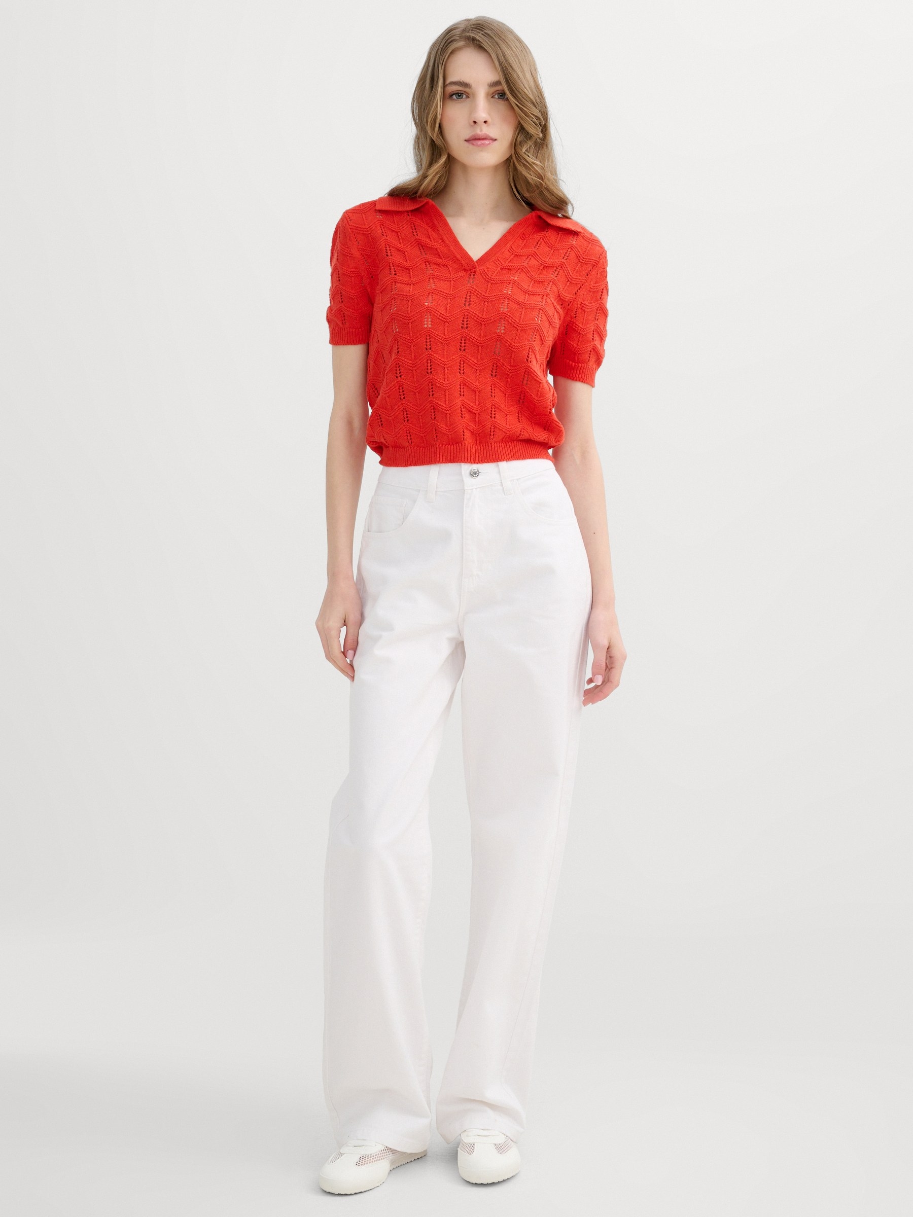 Straight twill pants white front view