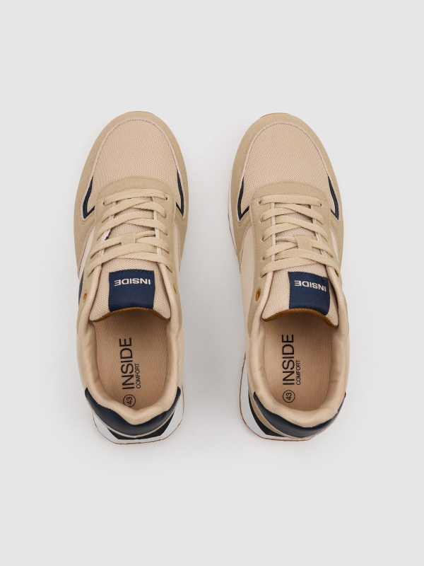 Zapatillas nylon running combinadas beige vista cenital