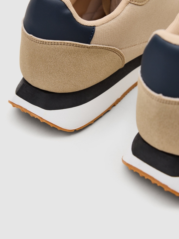 Combined nylon running sneakers beige detail view