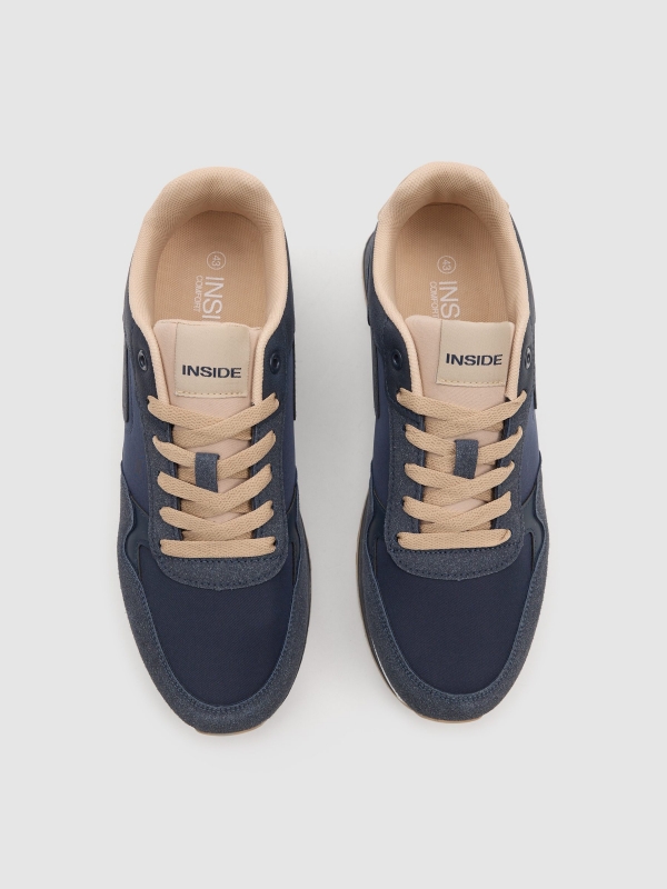 Combined nylon running shoes blue zenithal view