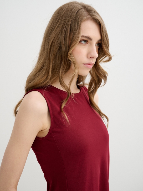 Sleeveless flared mini dress dark garnet detail view