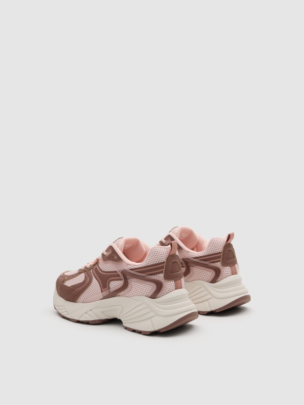 Combined nylon running sneakers brown 45º back view