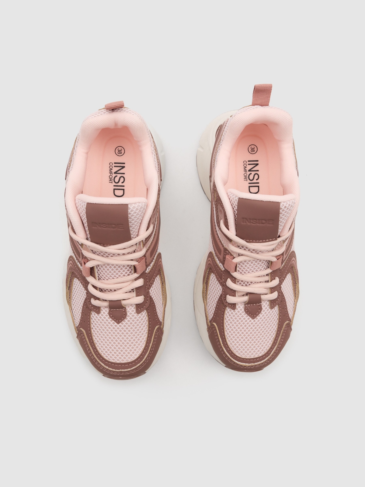 Combined nylon running sneakers brown zenithal view