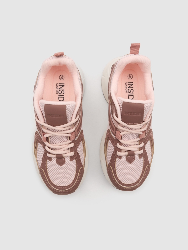 Combined nylon running sneakers brown zenithal view