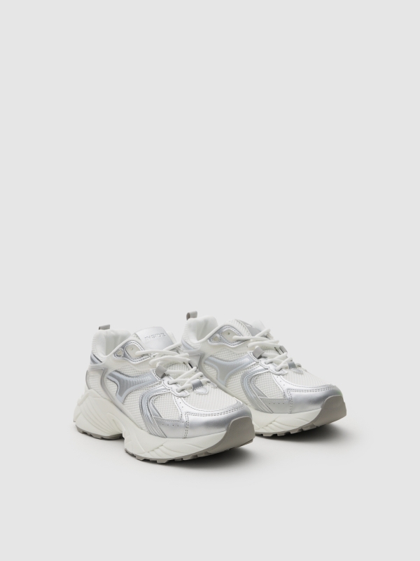 Combined running nylon sneakers white 45º front view