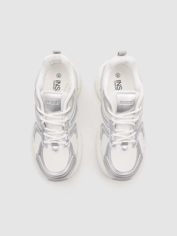 Tênis combinados corrida nylon branco vista superior