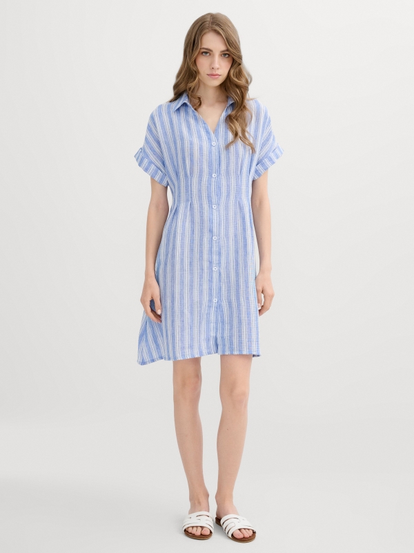 Vestido camisola listrado azul marinho vista geral frontal